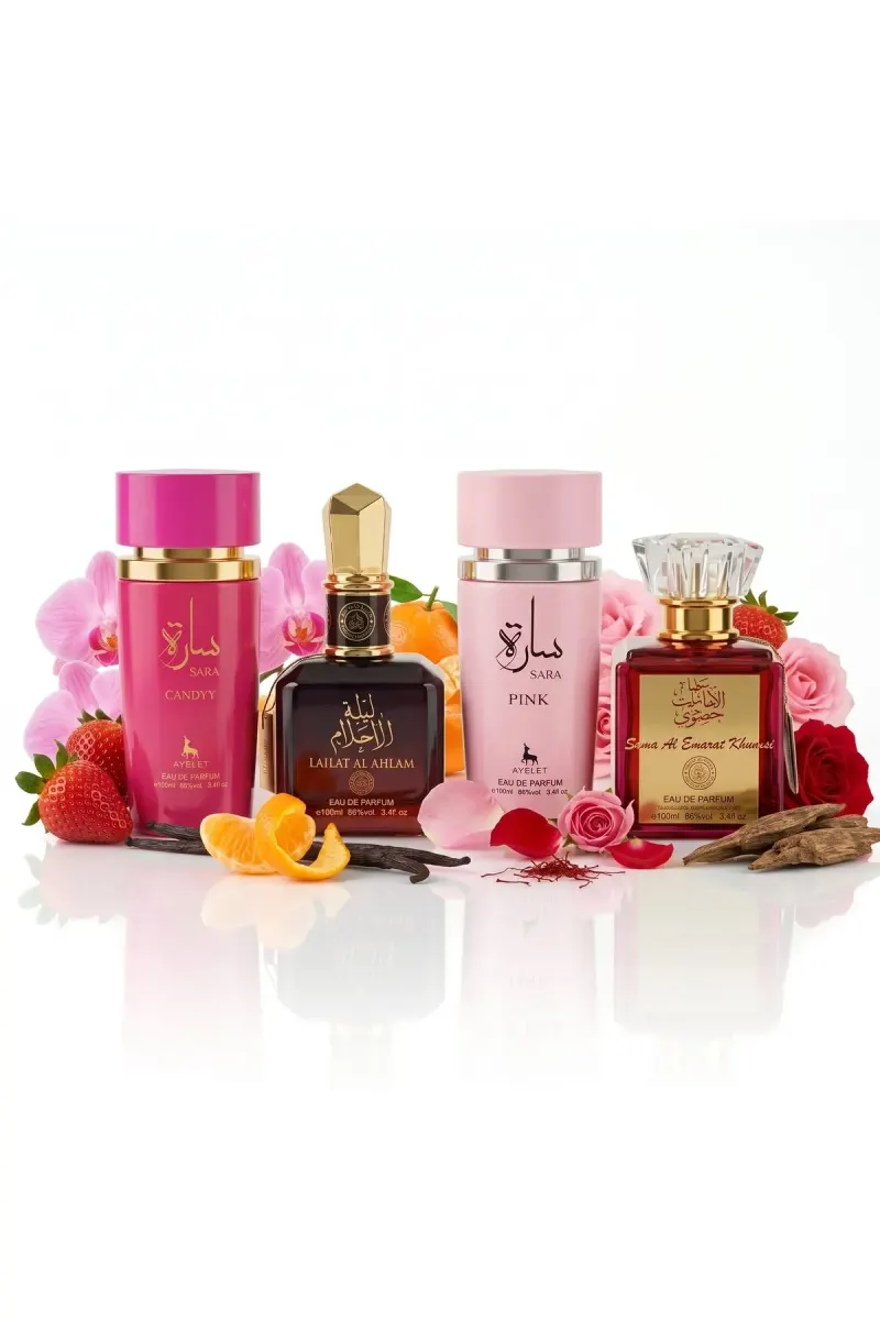 Set of 4 Oriental Perfumes 100ML - Sara Candy + Lailat Al Ahlam + Sara Pink + Sama Al Emarat Khususi