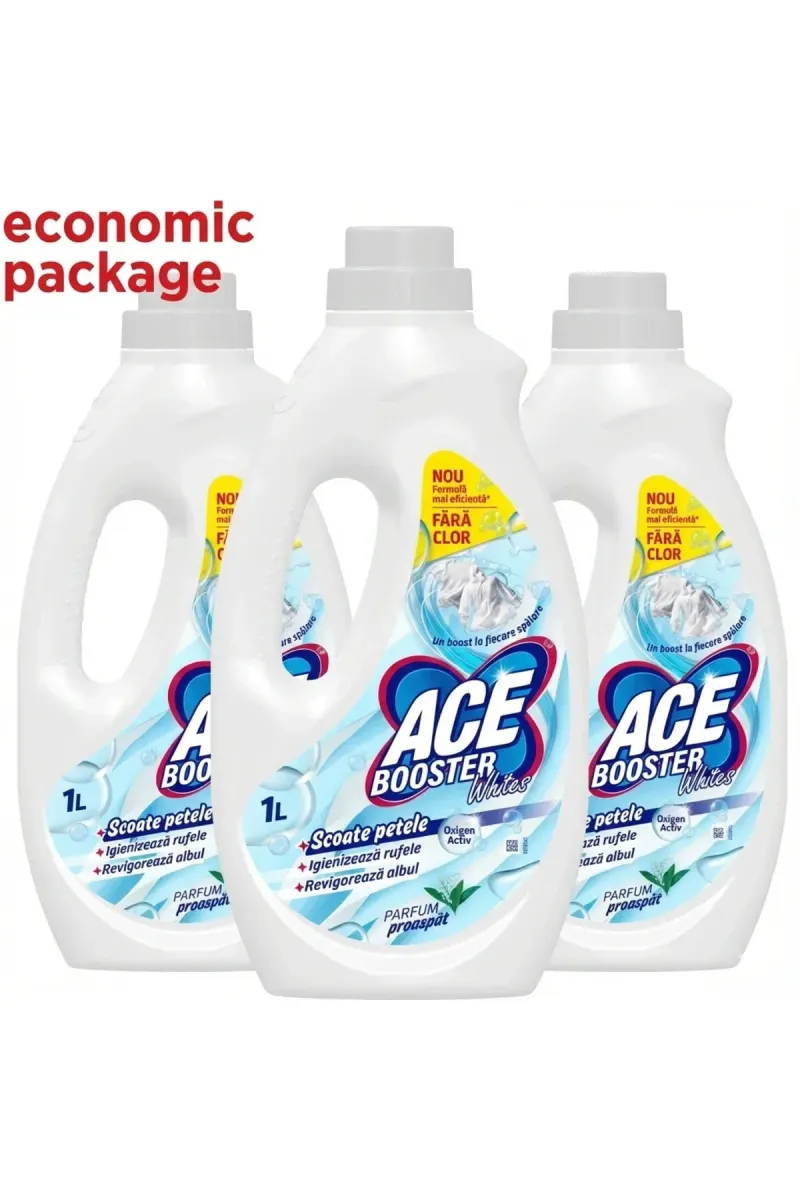 Booster Whites, stain remover solution, chlorine-free, scented, 3 x 1L