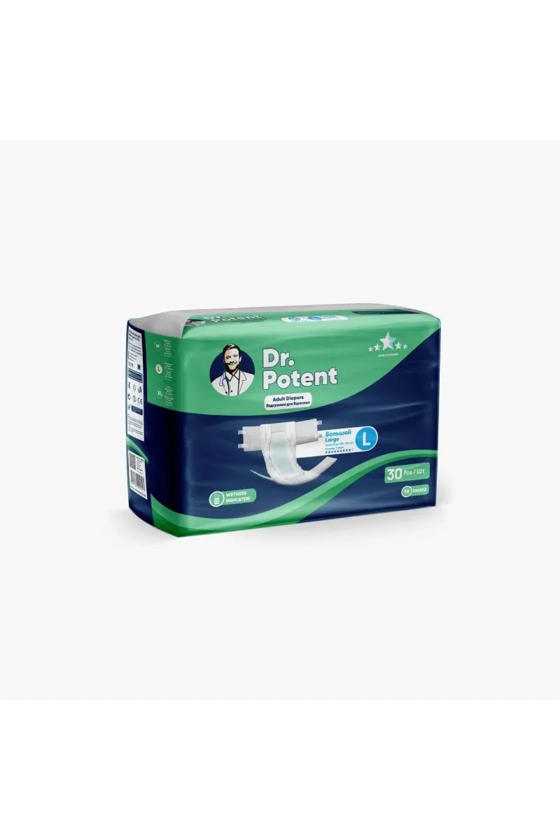 Dr.Potent Large (L) Size Adult Diaper with Waistband, 30 Pieces