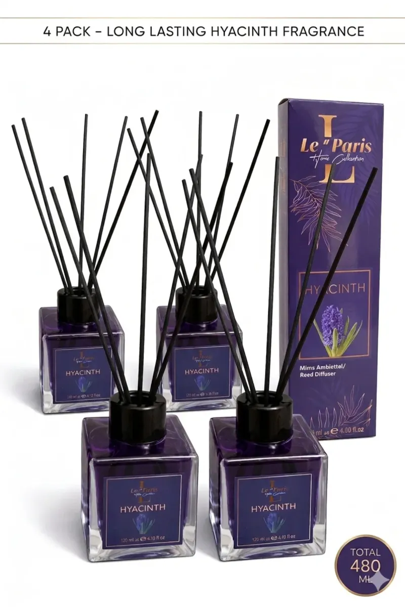 Premium Reed Diffuser 4x120ml, Long-Lasting Scent - Hyacinth