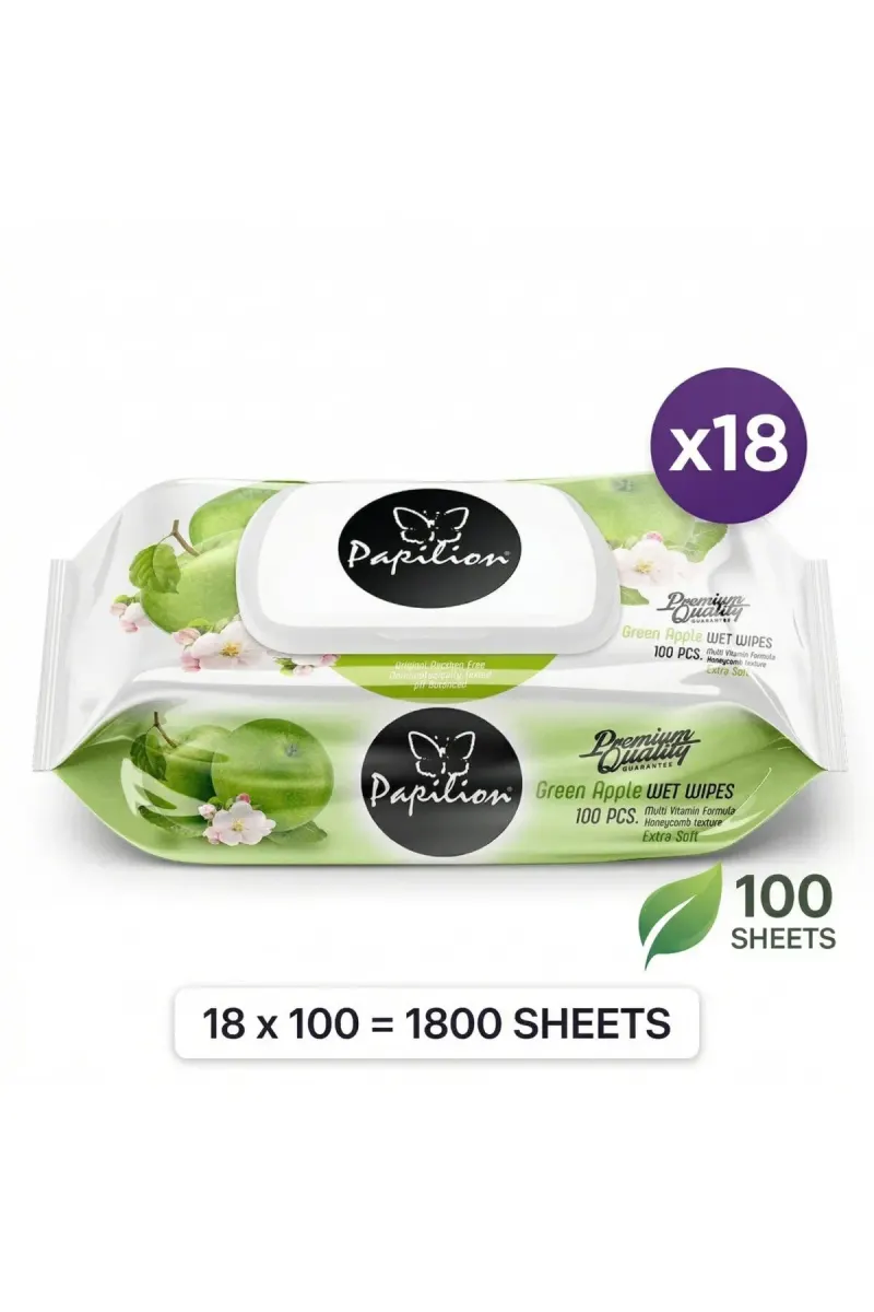 Green Apple Wet Wipes | 18-Pack Bulk (1800 Sheets) | Extra Soft