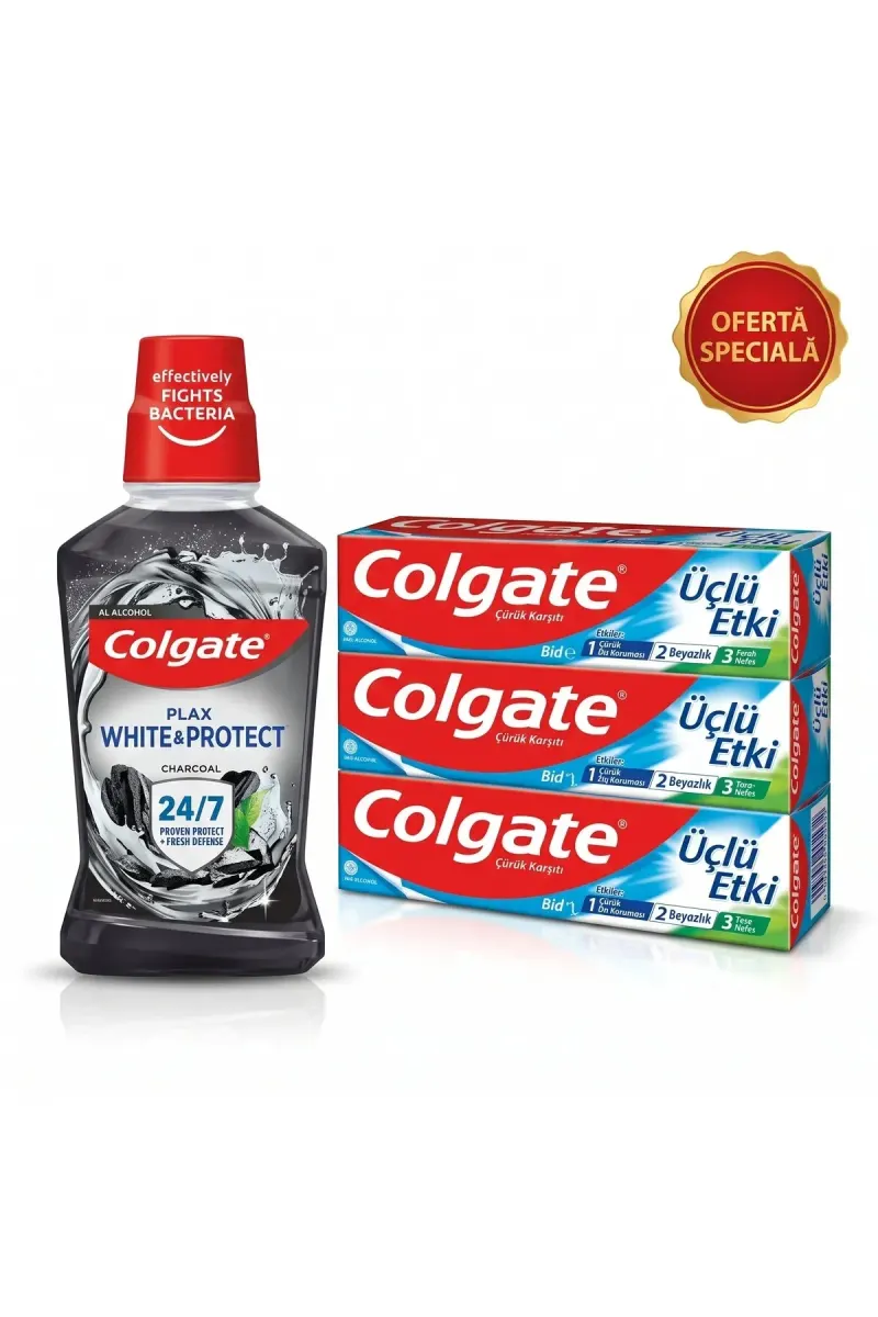 Triple Action Toothpaste (3x100ml) & Plax Mouthwash (500ml) Set