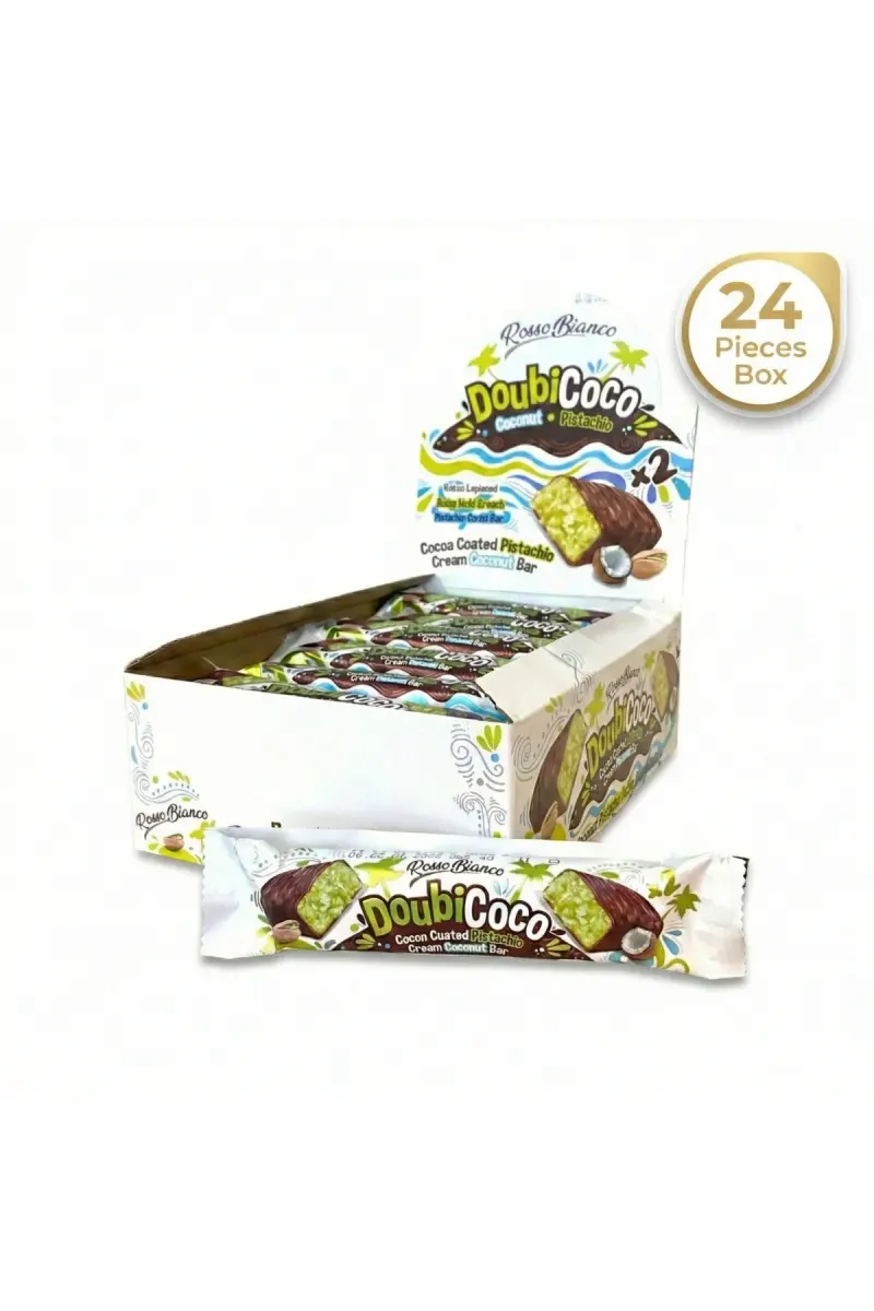 DoubiCoco Pistachio Cream and Coconut Dubai Chocolate Bars Box of 24