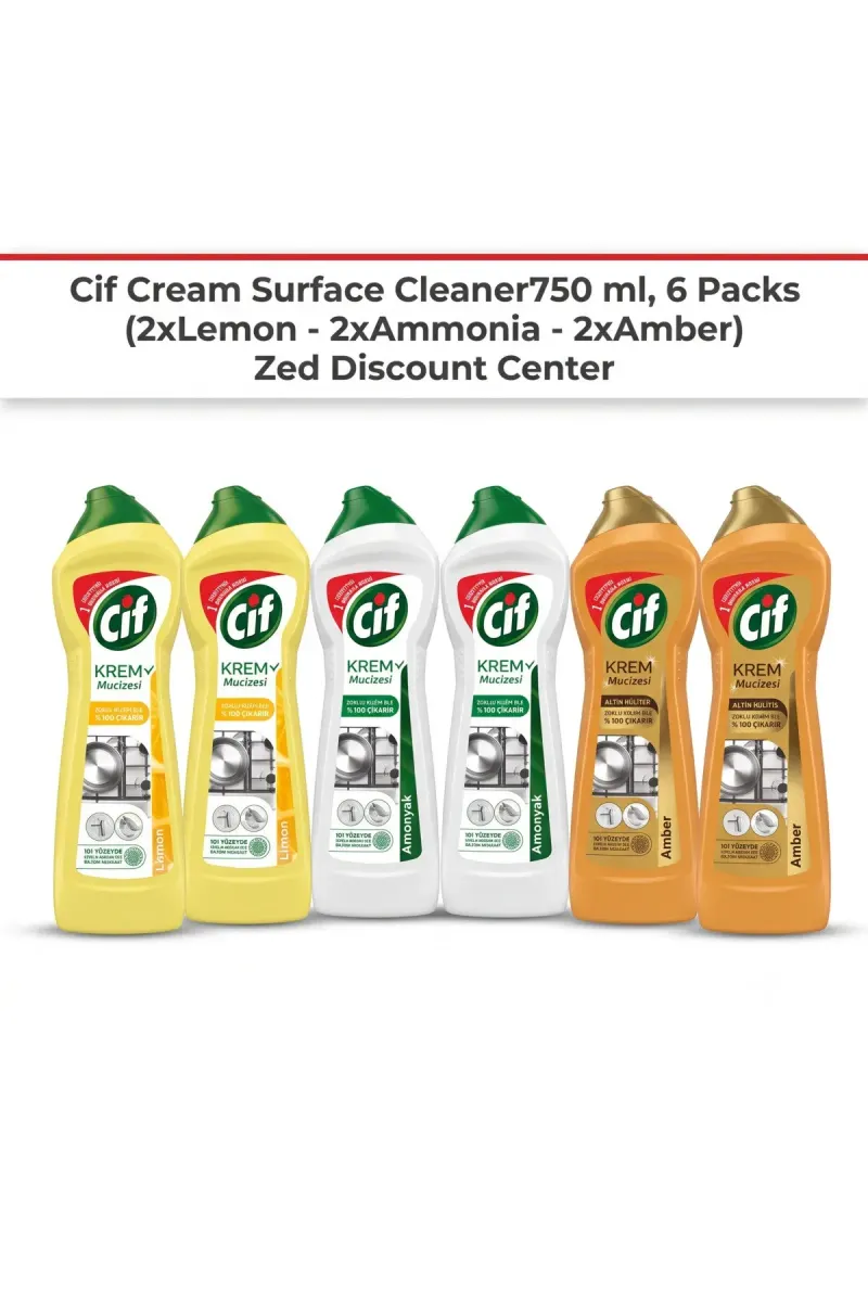 Cream Surface Cleaner 750 ml, 6 Packs (2xLemon - 2xAmmonia - 2xAmber)