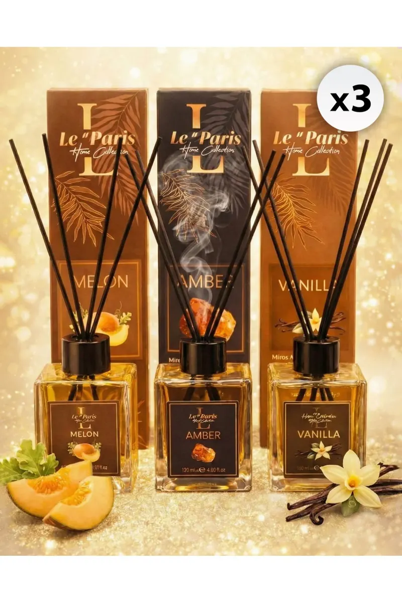 Room Freshener with Sticks 120ml x3 - Amber - Melon - Vanilla