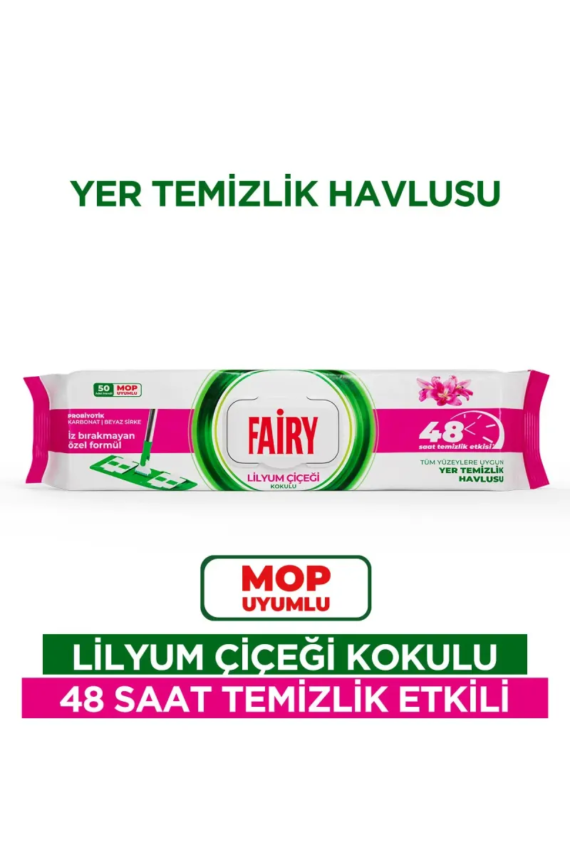 Çok Amaçlı Mop Uyumlu Yer Temizlik Havlusu 50 Yaprak | Lilyum Çiçeği
