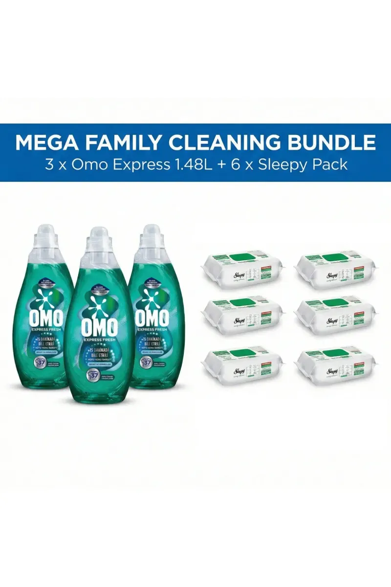 Mega Cleaning Bundle – 3 x Express Fresh 1.48L Liquid Detergent + 6 x Sleepy Wet Wipes Pack