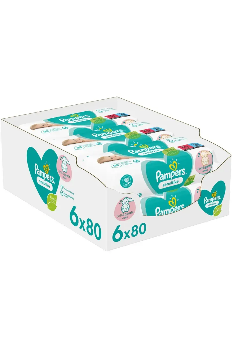 Sensitive wet wipes, 6 packs x 80, 480 pcs