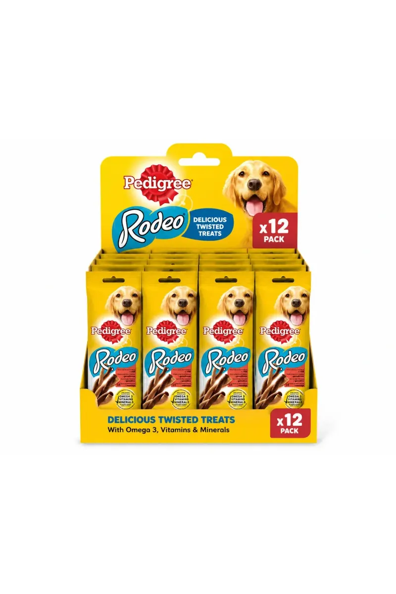 Rodeo Twisted Dog Treats - 12 Pack - Chewy Beef Flavored Reward Snacks with Omega 3, Vitamins & Minerals for Adult Dogs