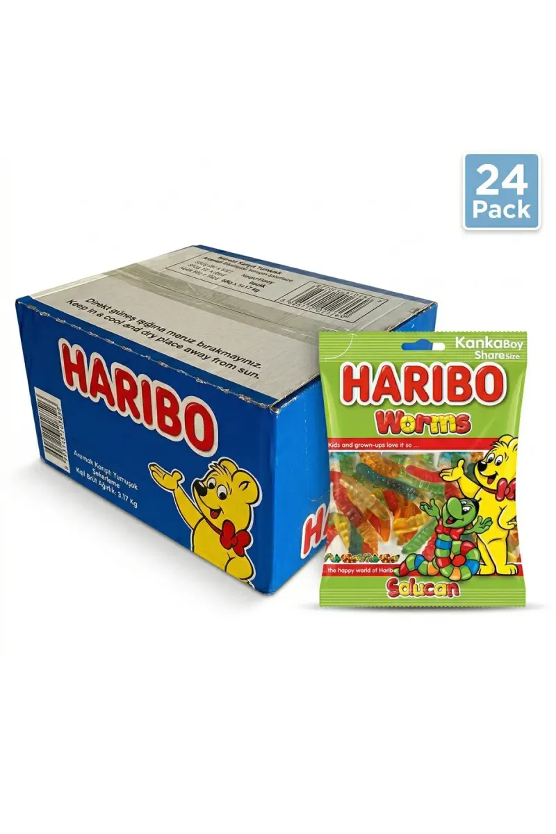Worms Halal Gummy Candy Bulk Box | 24 x 80g Packs | Sweets for Parties, Kids & Sharing