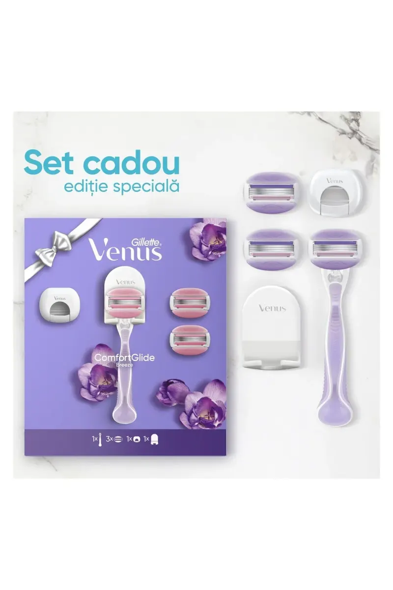 Comfort Glide Breeze gift set, handle + 3 refills + shower holder