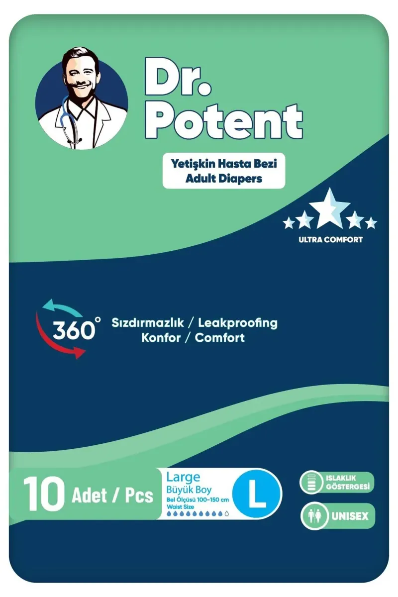 Dr.Potent Large (L) Beden Bel Bantlı Büyük Boy Hasta Bezi 10 Adet
