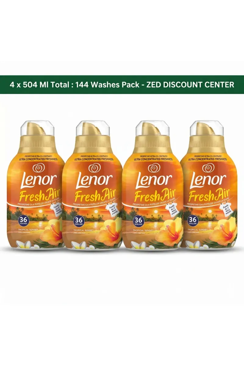 Fresh Air Tropical Sunset Fabric Softener, Ultra Concentrated, 4-Pack (4 x 504ml), 144 Washes Total