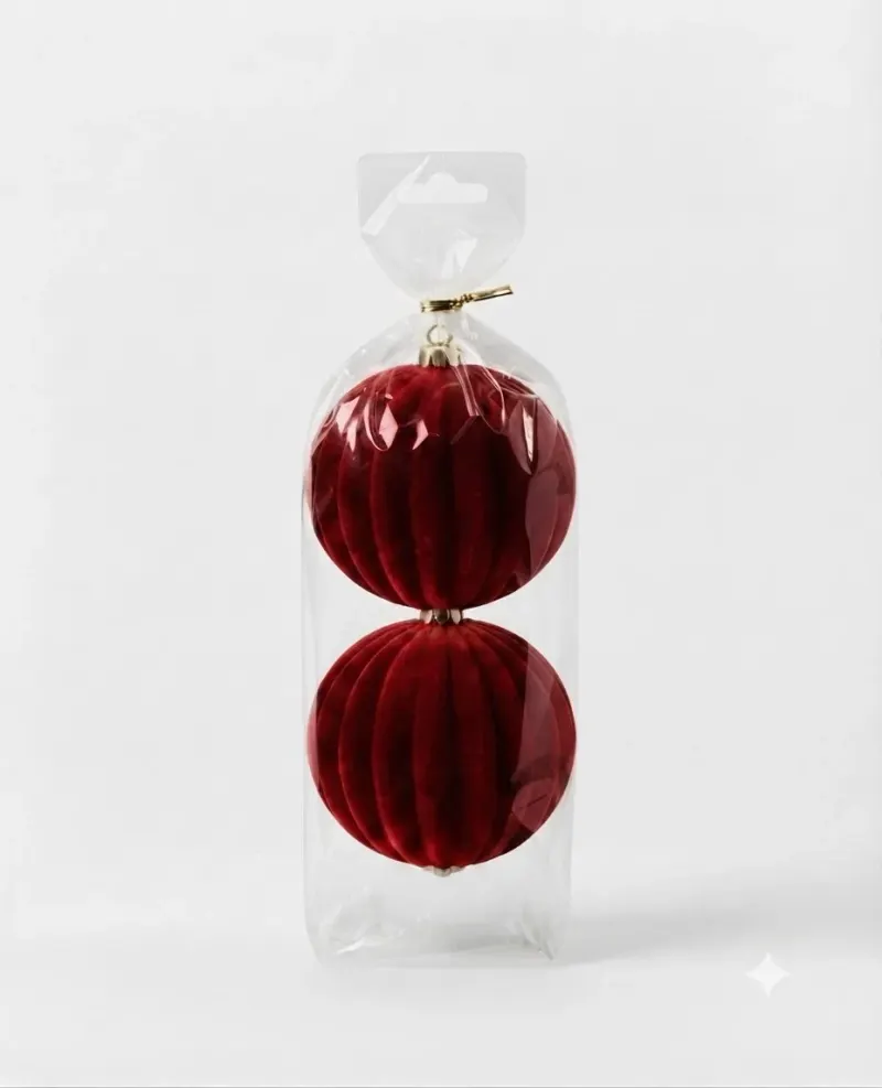 Set 2 Globuri Catifea Burgundy cu Decor 10 cm