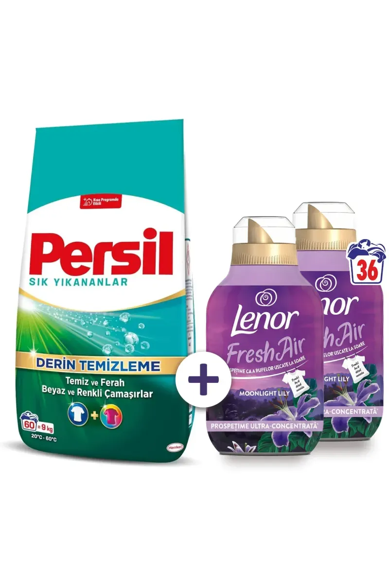 Family Saver Pack: Powder 9kg + Lenor Fresh Air Moonlight Lily Softener 36 washes 2x0.5L