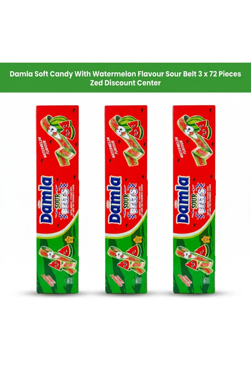 Damla Soft Candy With Watermelon Flavour Sour Belt 3 x 72 Pieces