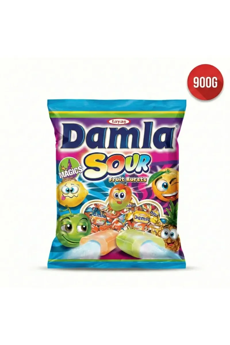 Damla Sour Fruit Flavored Filled Soft Candy 900g