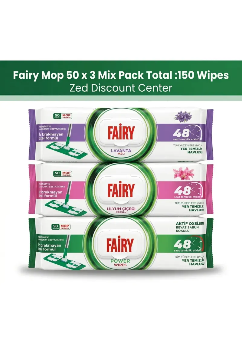 Multi-Purpose Mop Compatible Floor Cleaning Towel 50 Sheets | Lavender Oil x1 - Lily Flower Scented x1 - Power Wipes x1