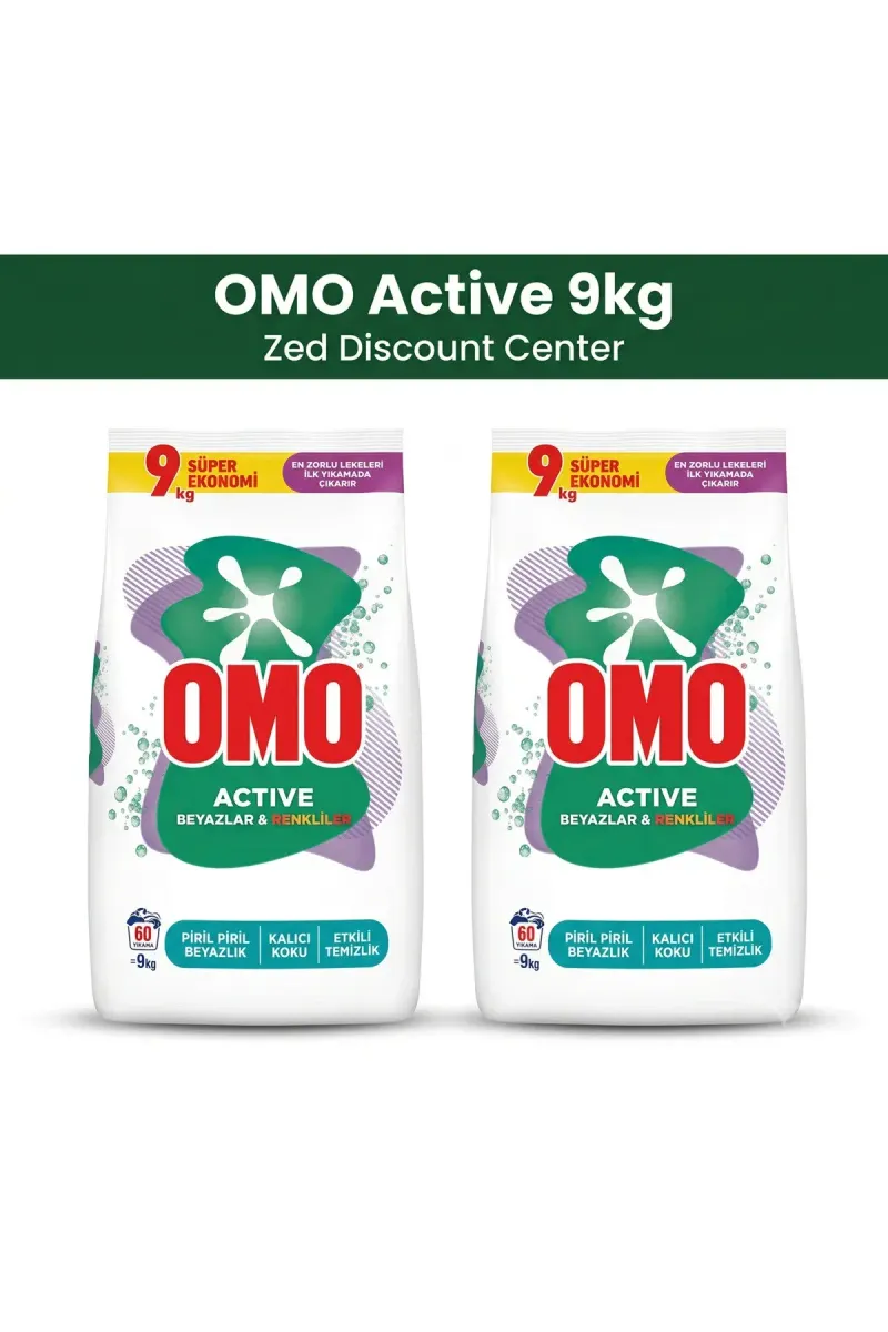 Active Powder Laundry Detergent for Whites and Colors, 9 kg x2