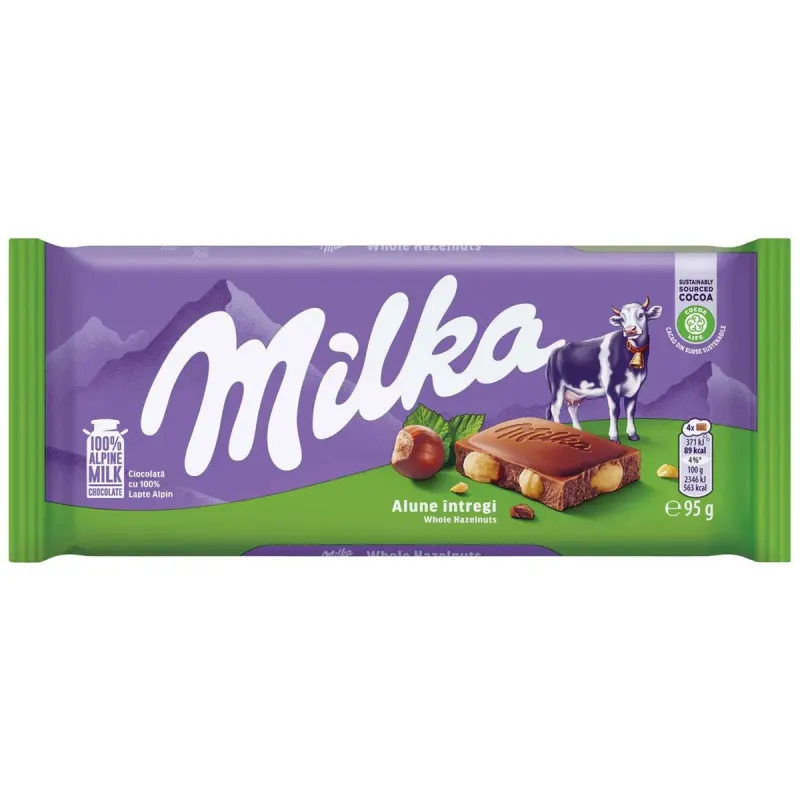 milka Ciocolata Lapte si Alune Intregi 95 g