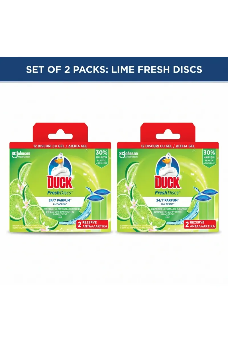 Pack 2 x Fresh Discs Lime toilet bowl air freshener refills, 2 x 36ml