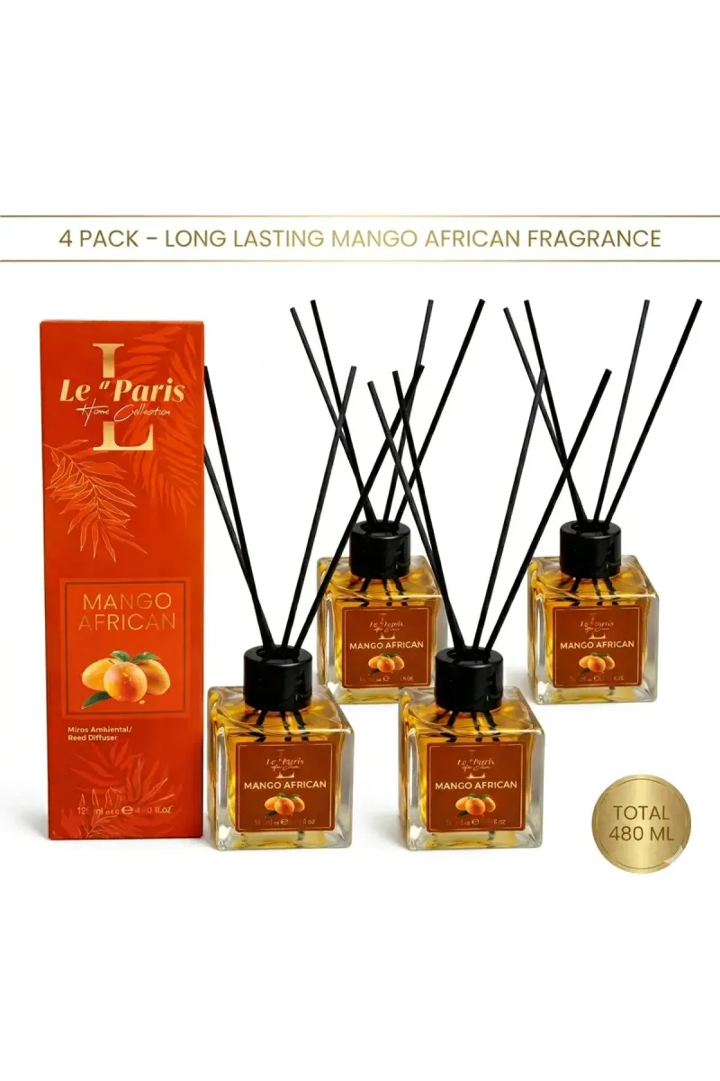 Premium Reed Diffuser 4x120ml, Long-Lasting Scent - African Mango