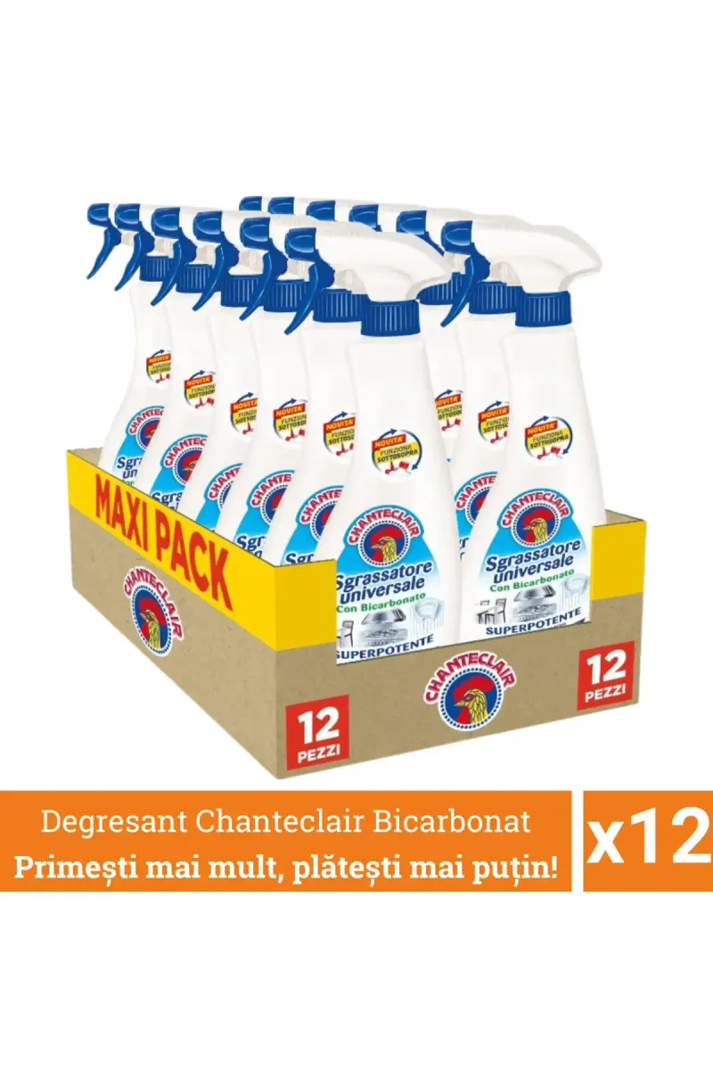 Pachet Promo 12 X Chanteclair Detergent Degresant Universal Bicarbonat, Spray, 600 ml