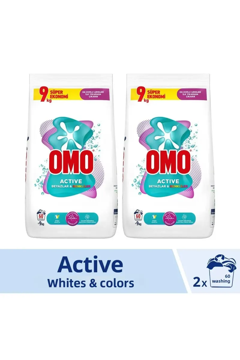 Active Powder Laundry Detergent Whites and Colors 9 kg X2