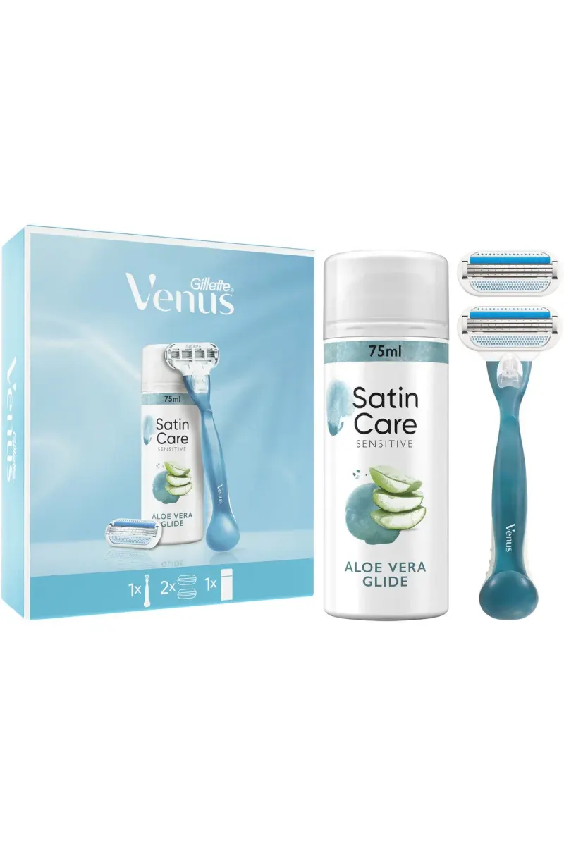 Smooth Gift Set: Women's Razor + 1 Refill + Satin Care Aloe Vera Glide Shaving Gel 75
