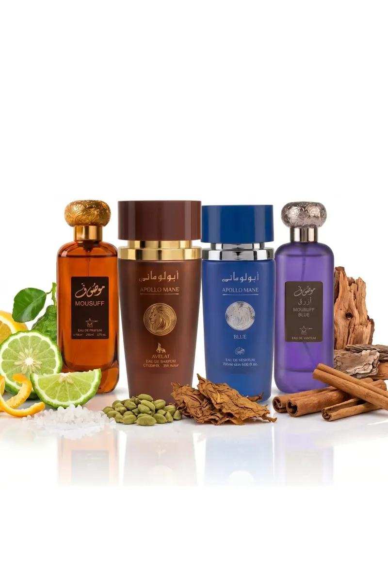 Set of 4 Oriental Men's Perfumes 10ml - Mousuff Brown + Apollo Brown + Apollo Blue + Mousuff Blue