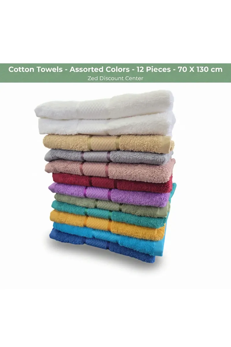 Cotton Towels - Assorted Colors - 12 Pieces - 70 X 130 cm