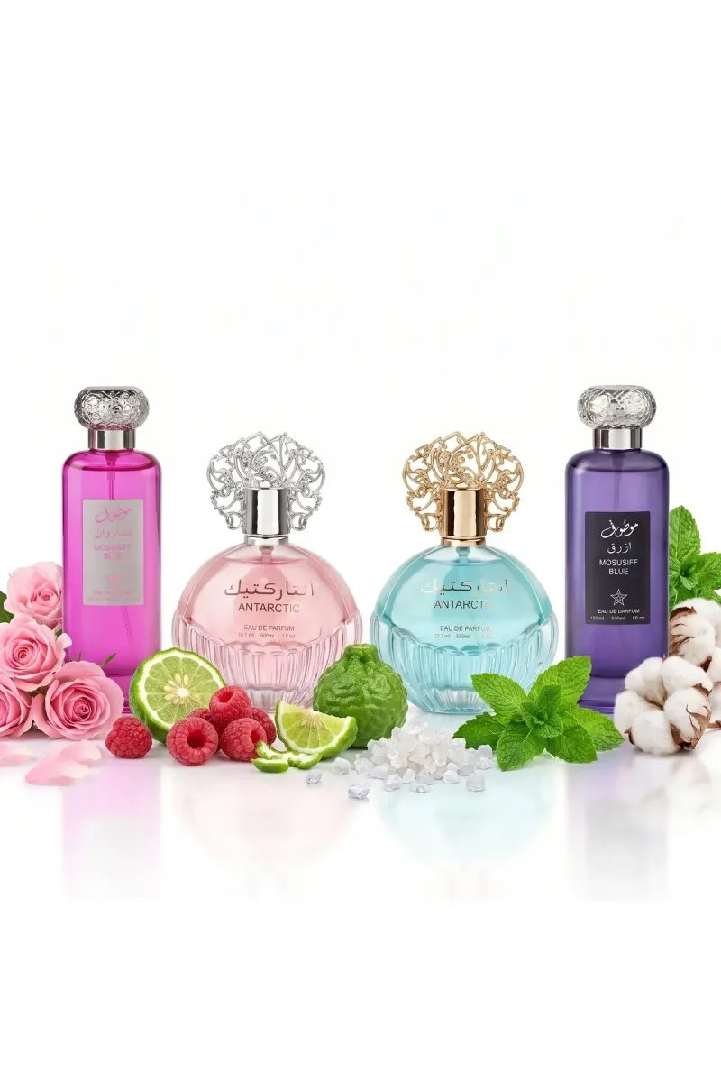 Set of 4 Oriental Perfumes (2xWoman + 2xMan) 100ML - Mousuff Pink + Antarctic Pink + Antarctic Blue + Mousuff Blue