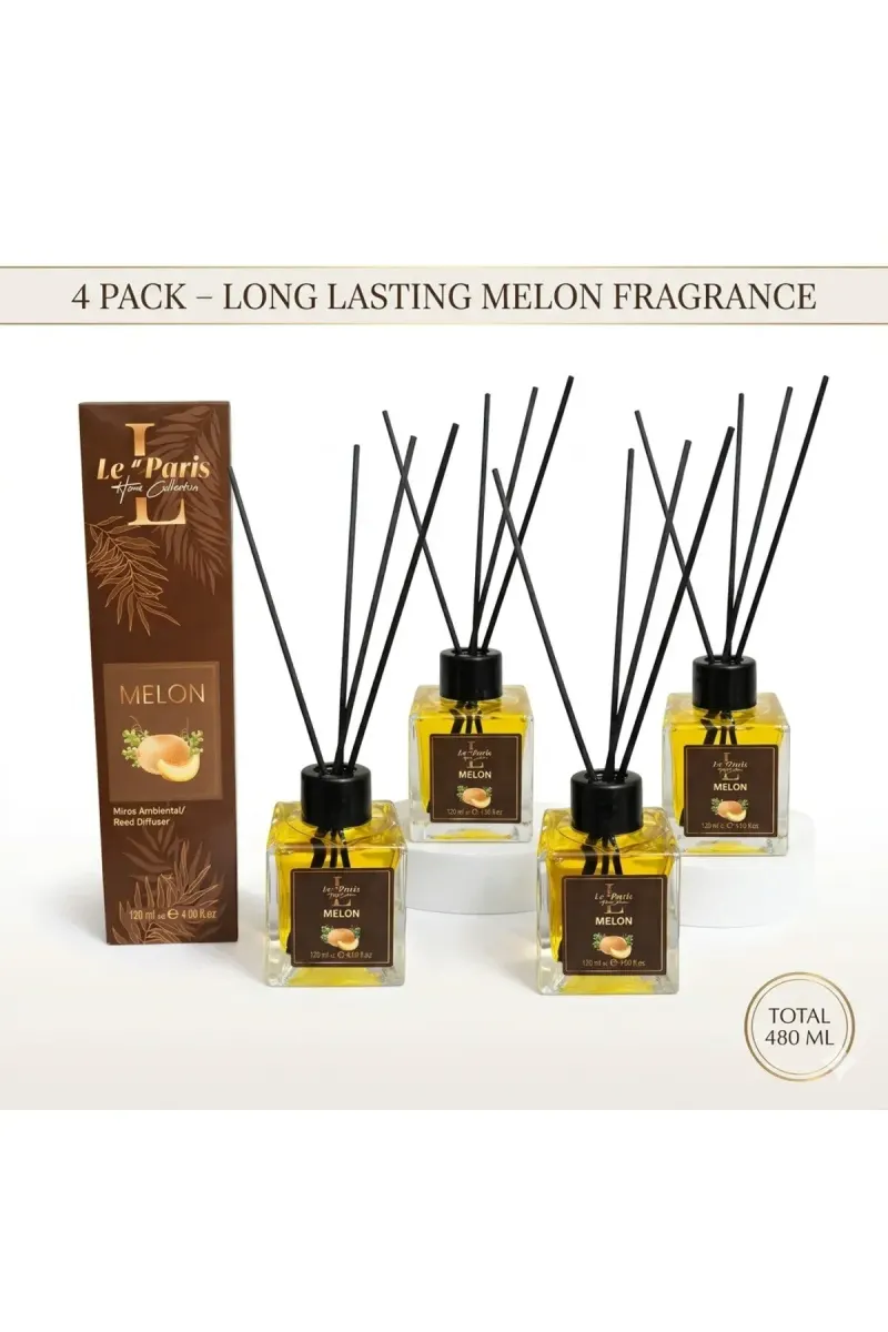 Premium Reed Diffuser 4x120ml, Long-Lasting Scent - Melon