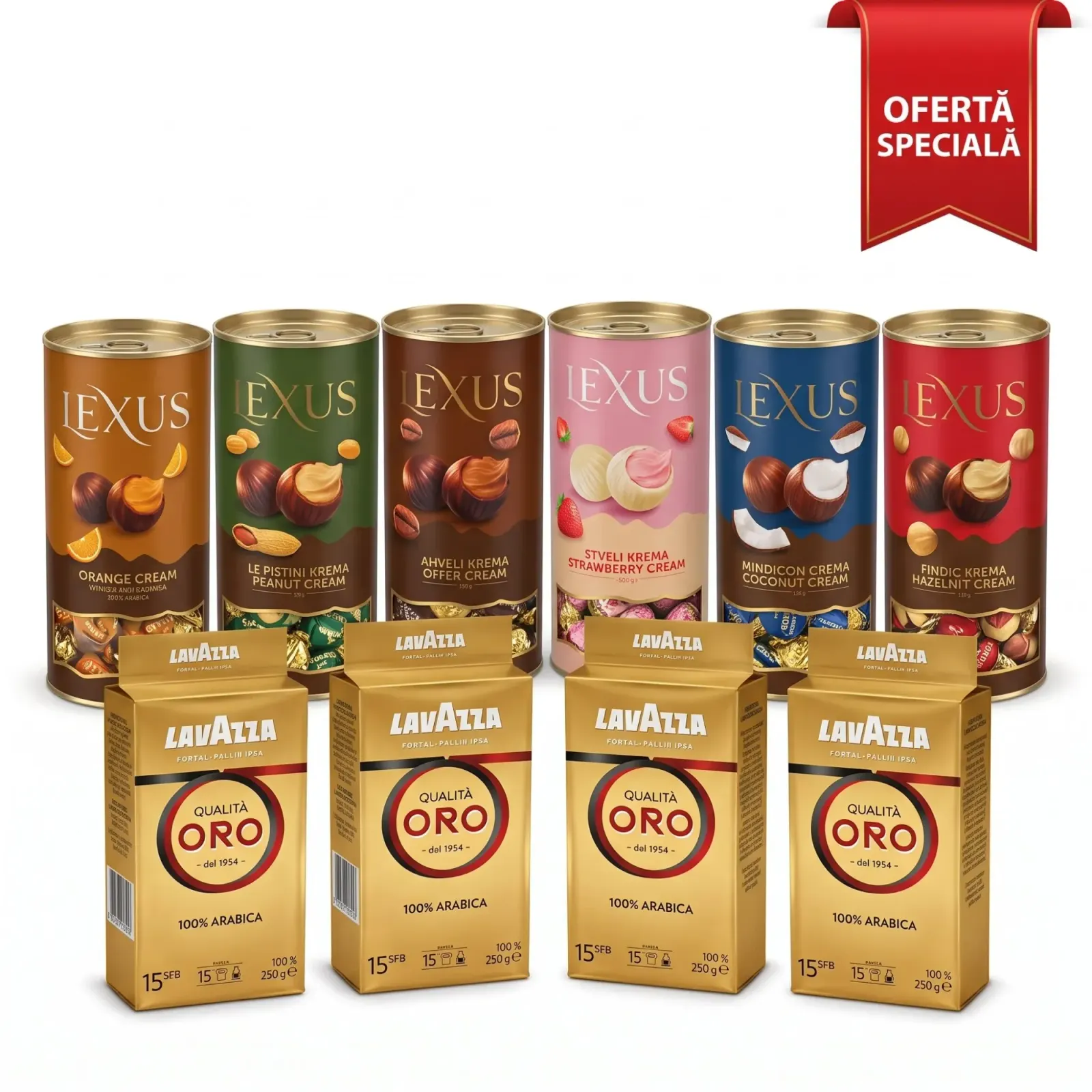 Premium Lavazza Qualità Oro Coffee (4x250g) & Lexus Treats Bundle (6x500g)