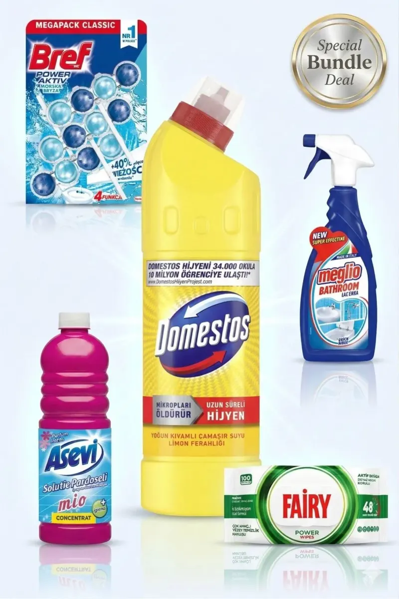 Bleach+Spray Detergent for Bathroom+Surface Cleaning Wipes+ Mio Floor Cleaner+Toilet Air Freshener