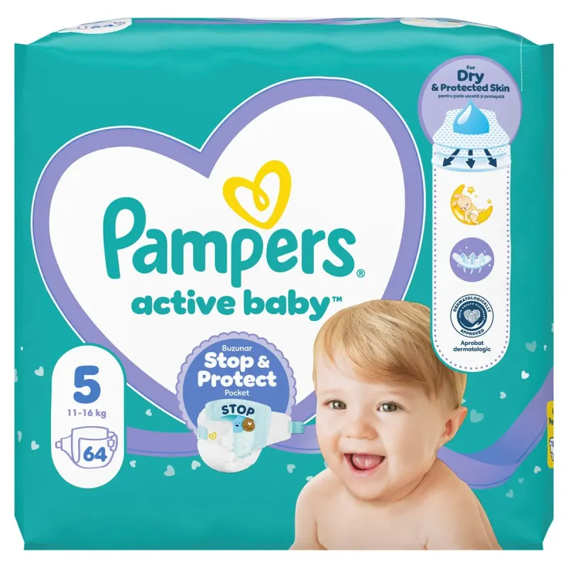 Pampers active baby Scutece Marimea 5 11- 16 Kg 64 bucati