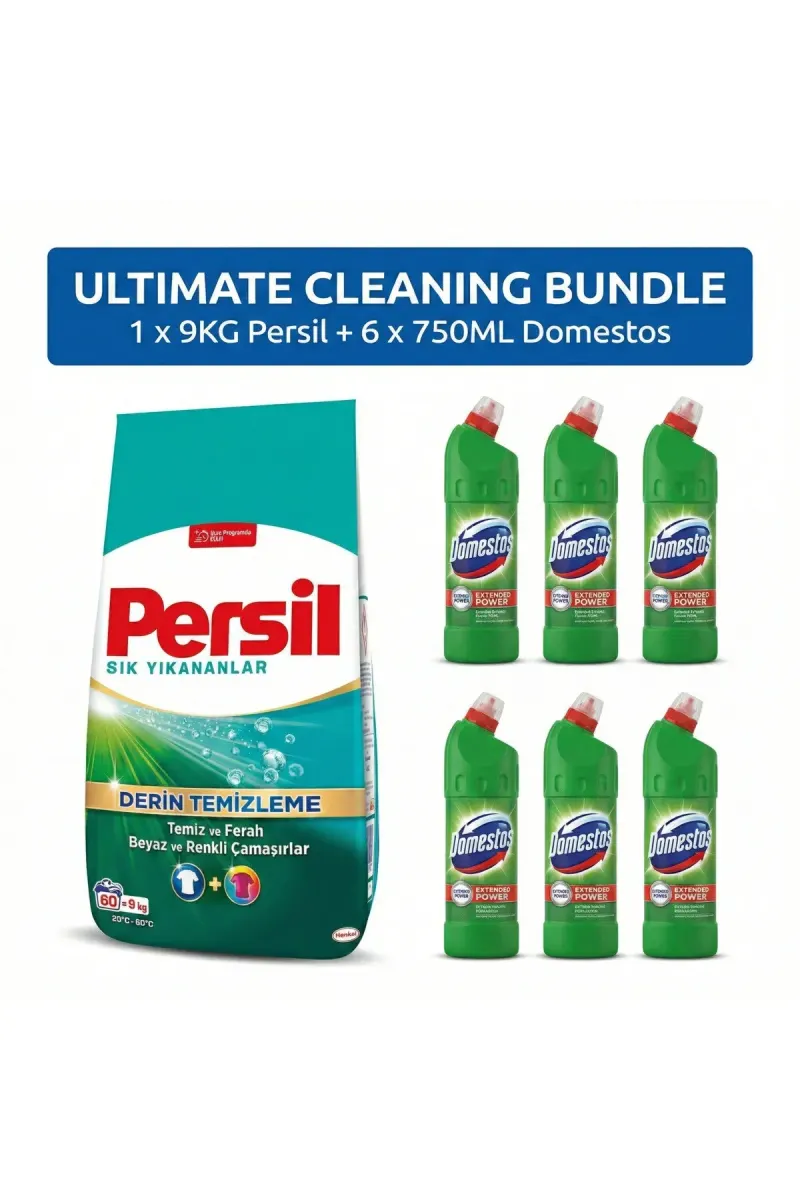 Ultimate Cleaning Bundle 9KG Deep Clean Laundry Detergent + 6 x 750ML Domestos
