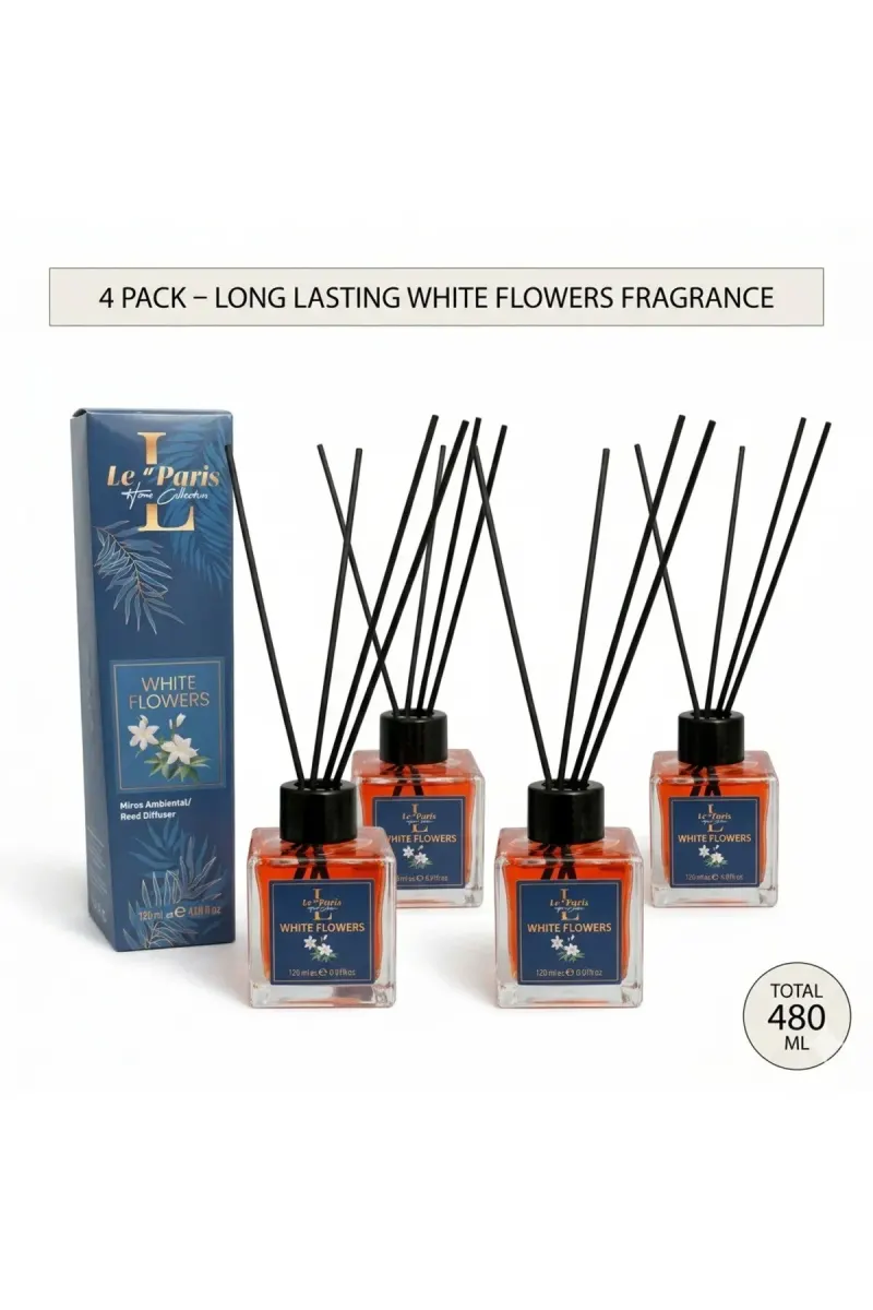 Premium Reed Diffuser 4x120ml, Long-Lasting Scent - White flower