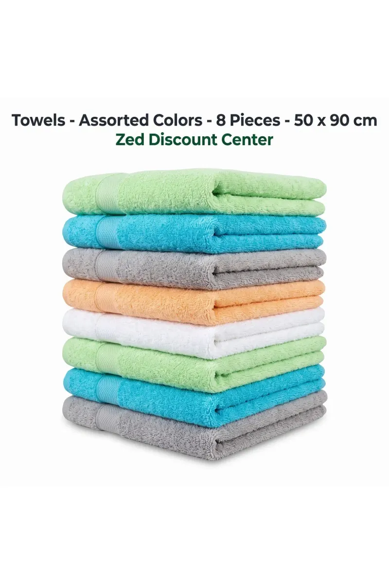 Towels - Assorted Colors - 8 Pieces - 50 x 90 cm