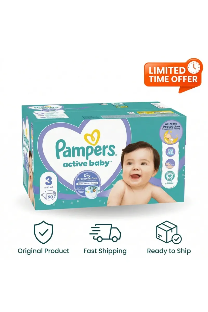 Diapers Box, Active Baby All Night Protection, Size 3 , Size 4, Size 5 , Size 6