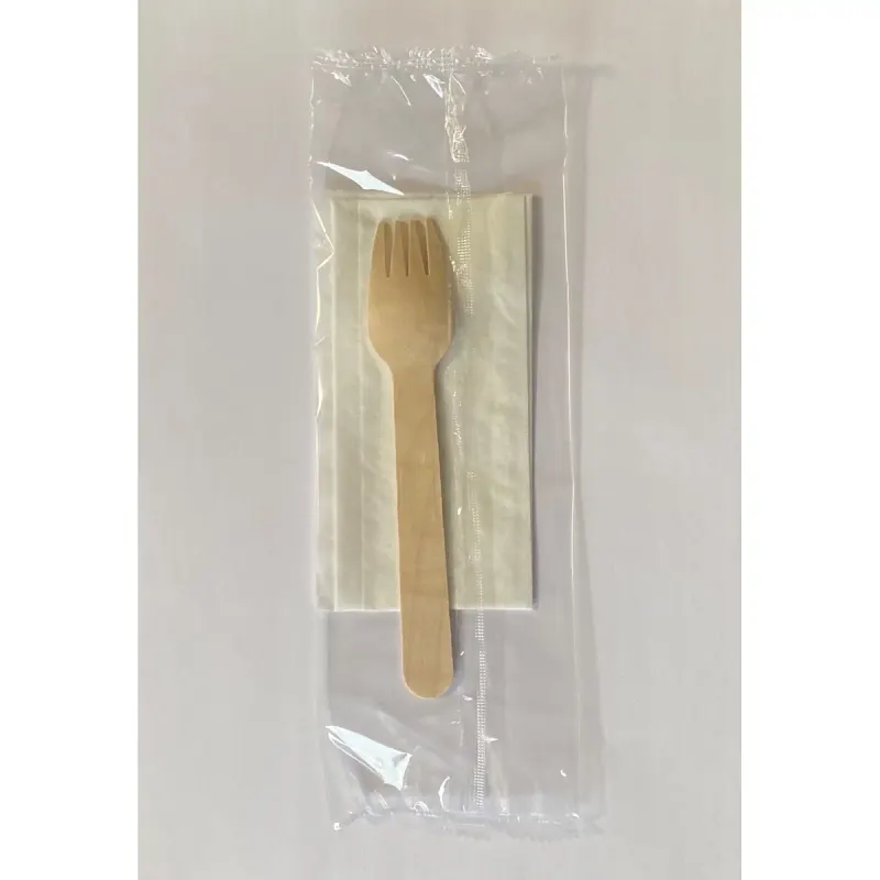 BEST PACKING Tacamuri din Lemn Formate din Furculita si Servetel 100 bucati