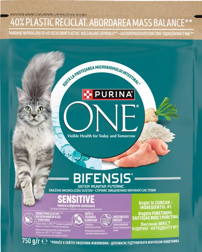 PURINA ONE Sensitive Hrana Uscata Pisici Curcan & Orez 750 g