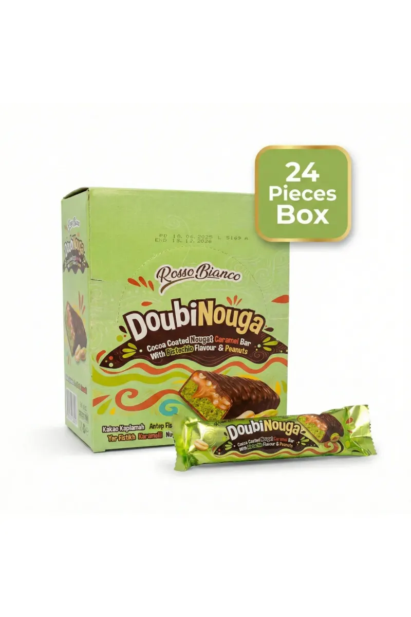 Doubi Nouga 40g x 24 Pack: Pistachio, Peanut & Caramel Dubai Chocolate Bars