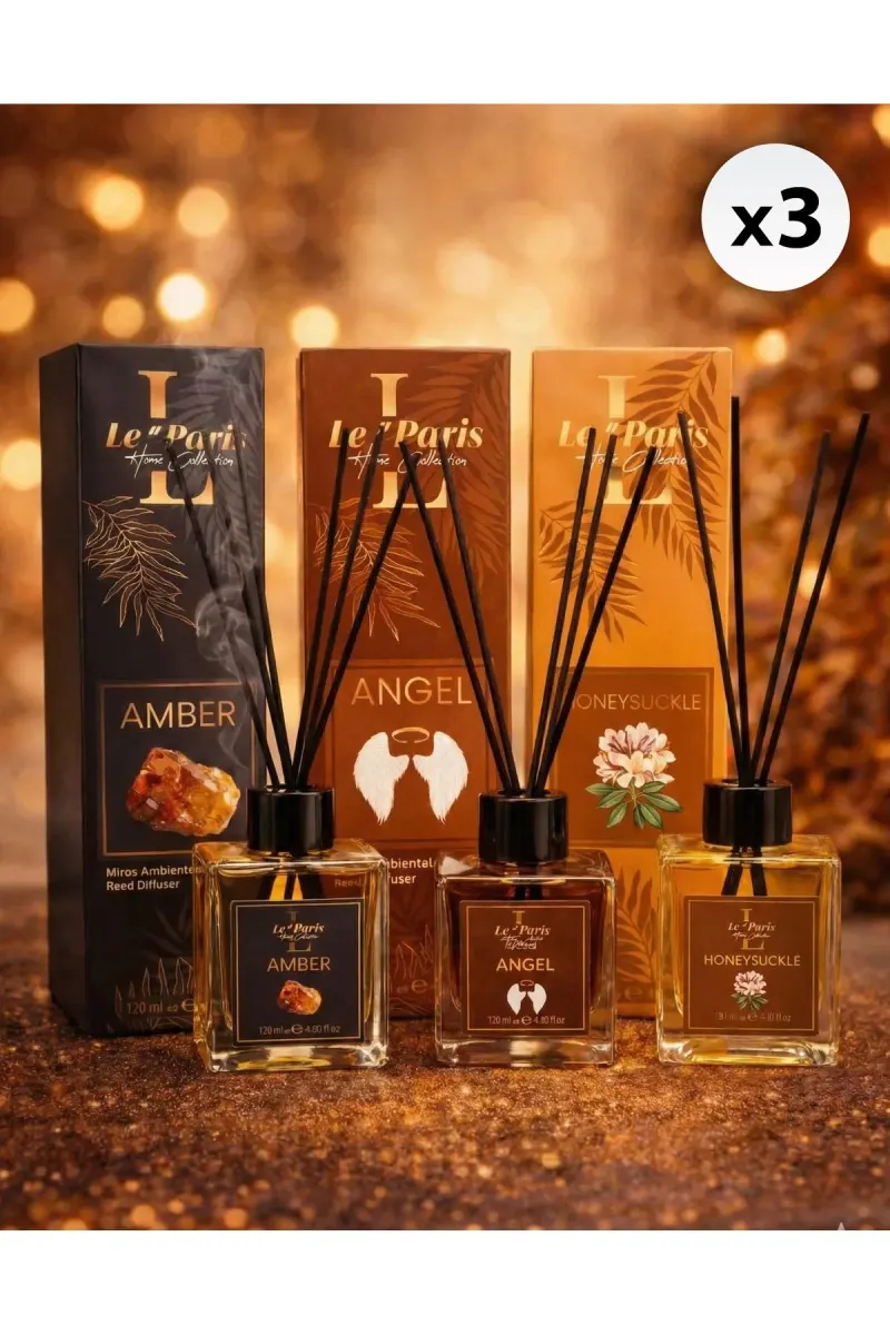 Room Freshener with Sticks 120ml x3 - Amber - Angel - Honeysuckle