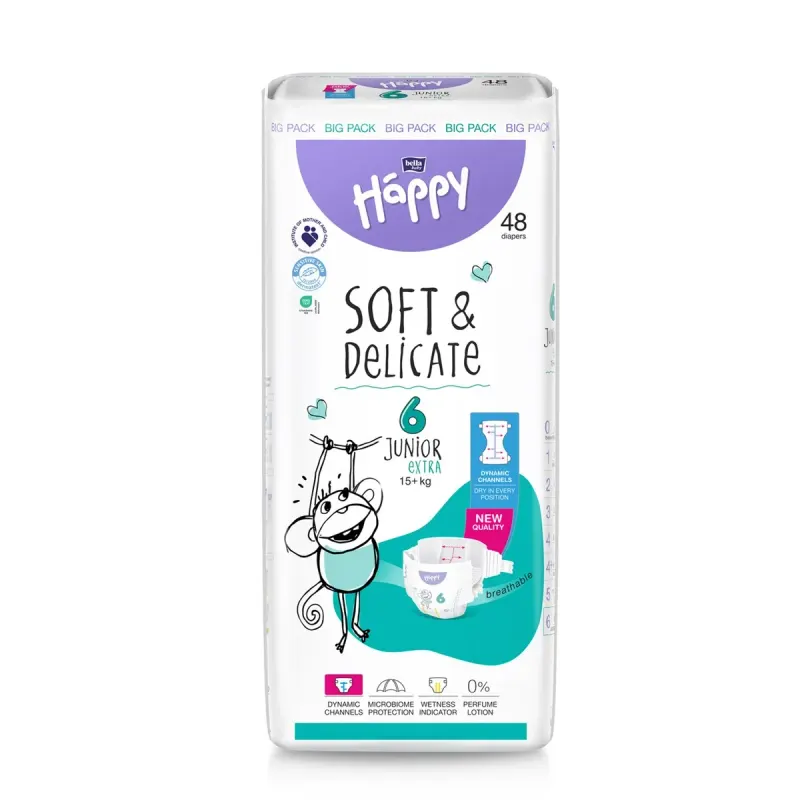 HAPPY Soft & Delicate Junior 48 bucati Scutece Nr. 6