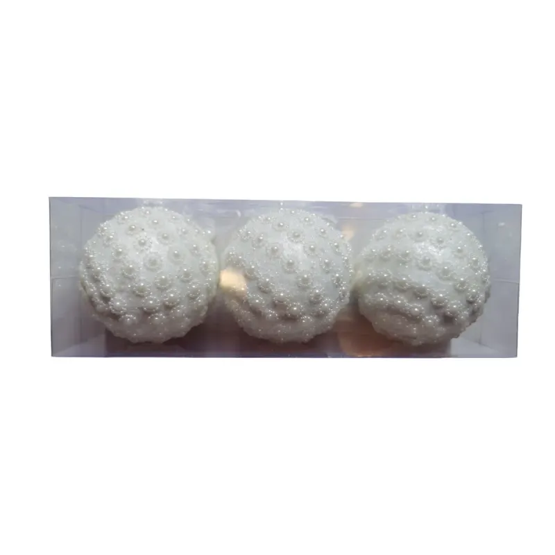 Set 3 Glob Albe cu Perle 80 mm